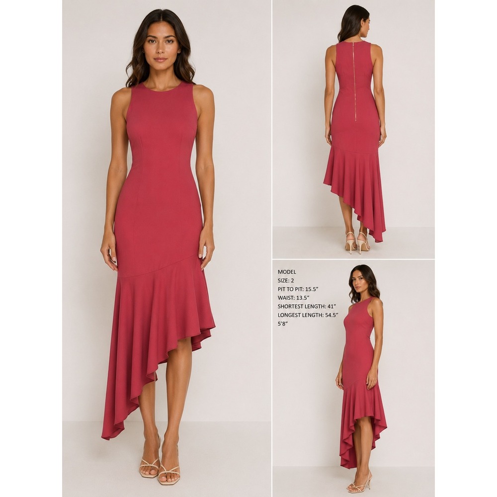 Marciano Pink Asymmetrical Ruffle Hem Sleeveless Midi Dress Size 2 71G7828353Z